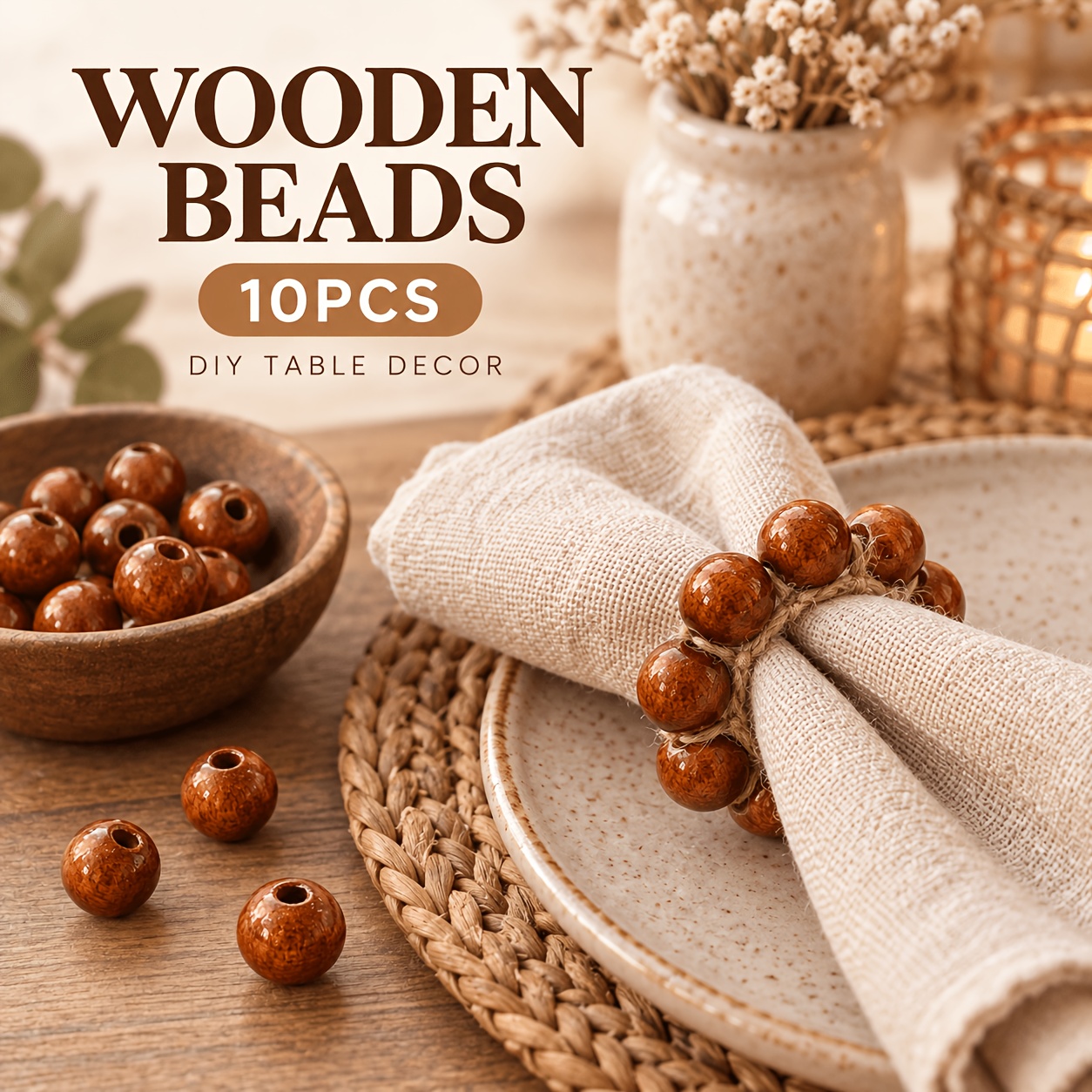 10pcs Wood Round Spacer Beads for DIY Jewellery Making